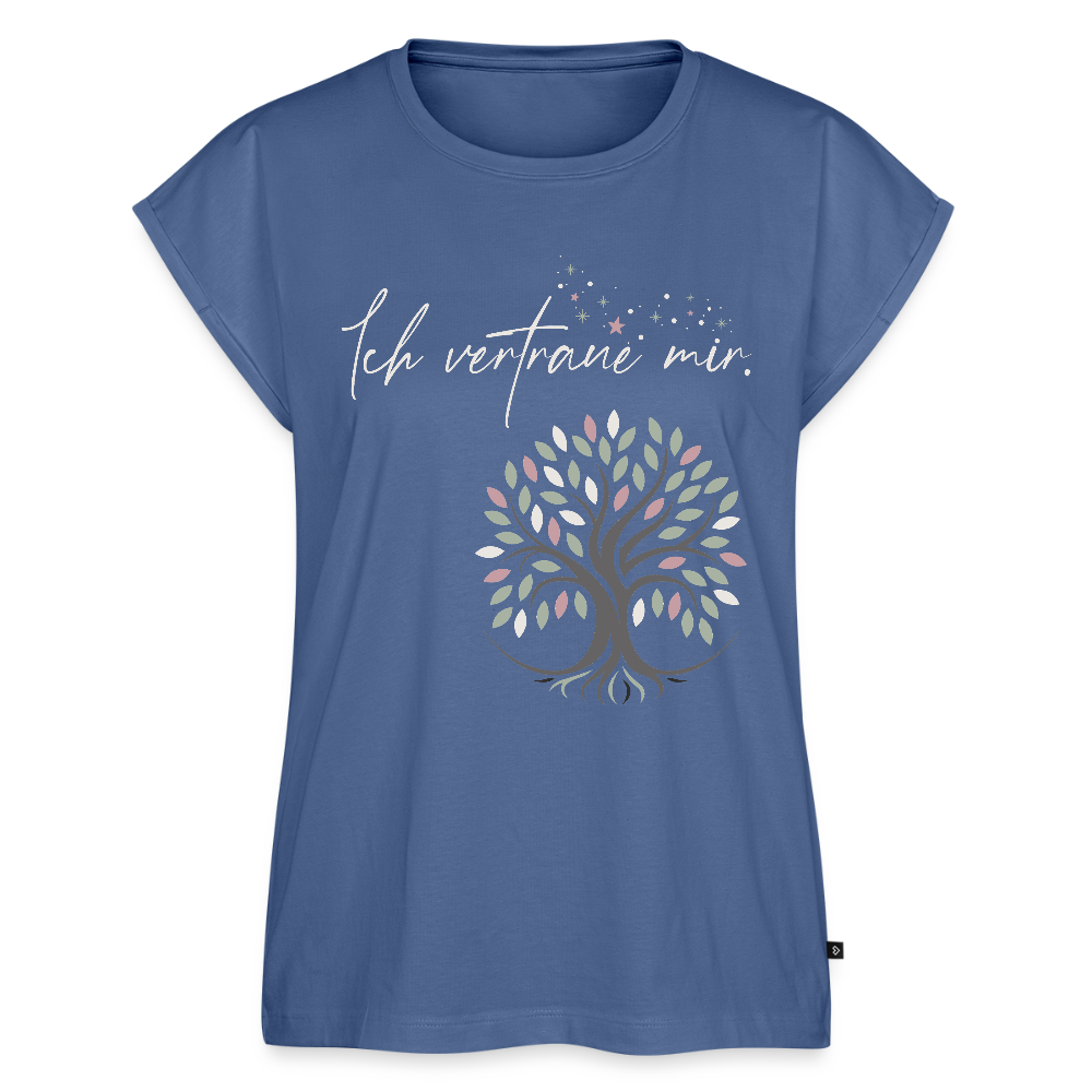 T-Shirt mit gerollten Ärmeln (Baum & Sterne) - Bio - Taubenblau