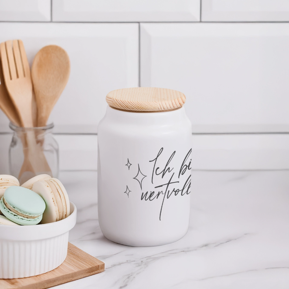 Ich bin wertvoll Keksdose mit Holzdeckel - Weiß