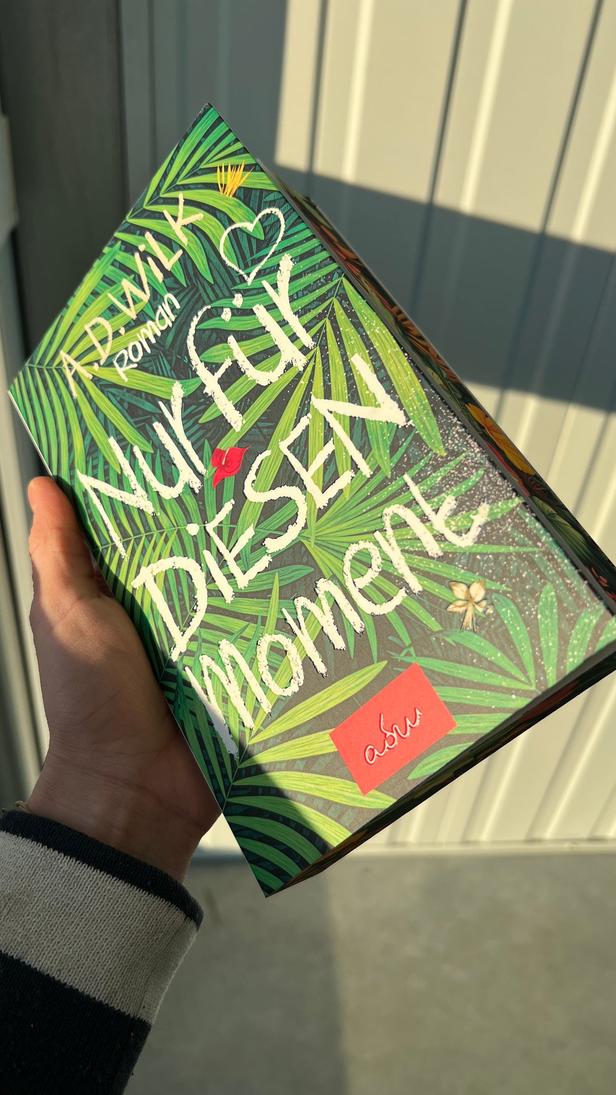 Taschenbuch »Nur für diesen Moment« mit Farbschnitt von A.D. WiLK, in Szene gesetzt.