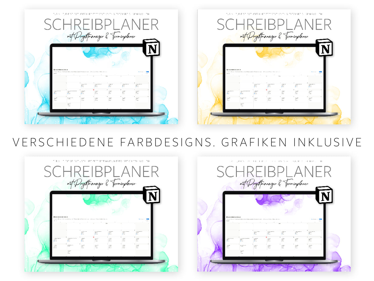 Produktgrafik der Notion-Vorlage »Schreibplaner« von A.D. WiLK: weitere Bildschirm-Ansicht des Schreibplaner-Layouts.
