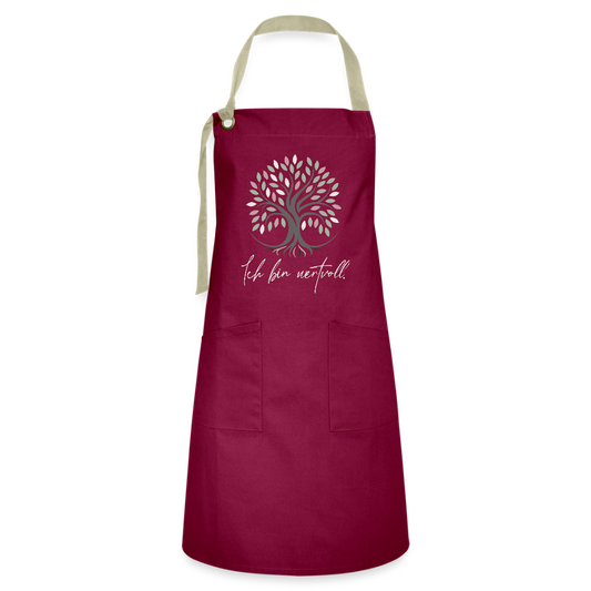 Ich bin wertvoll Schürze - Burgunderrot / Sandfarben