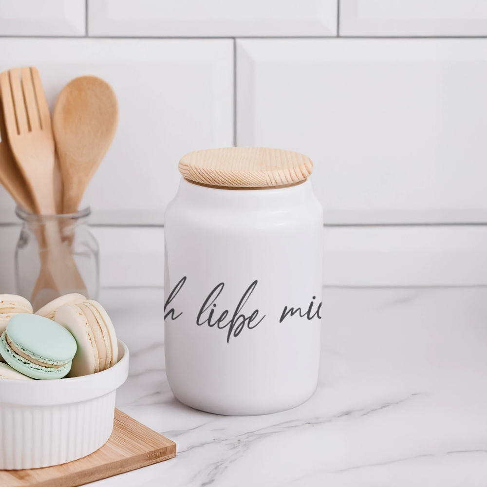 Ich liebe mich Keksdose mit Holzdeckel - Weiß