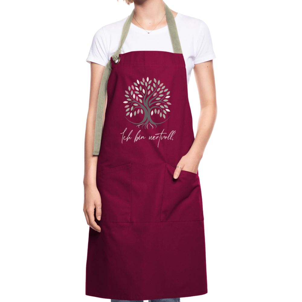 Ich bin wertvoll Schürze - Burgunderrot / Sandfarben