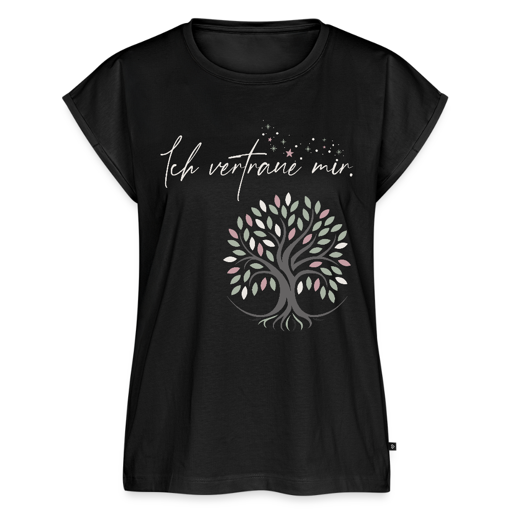 T-Shirt mit gerollten Ärmeln (Baum & Sterne) - Bio - Schwarz