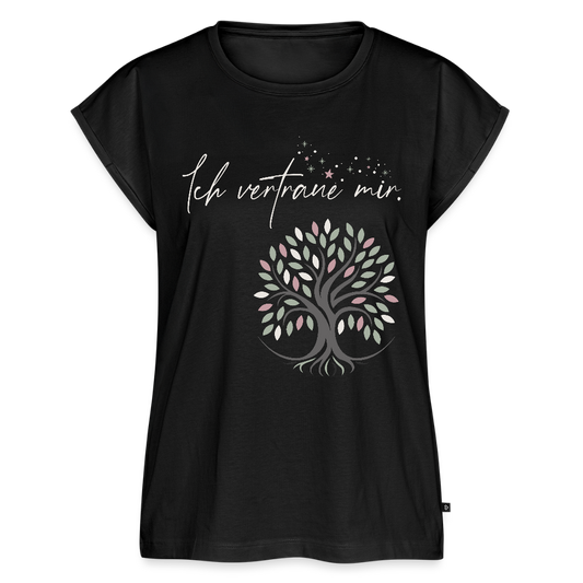 T-Shirt mit gerollten Ärmeln (Baum & Sterne) - Bio - Schwarz