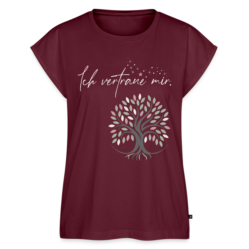 T-Shirt mit gerollten Ärmeln (Baum & Sterne) - Bio - Burgunderrot