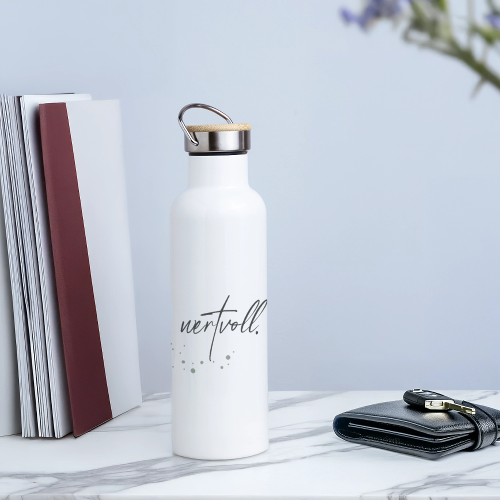 Ich bin wertvoll // Thermosflasche mit Bambusdeckel - Weiß