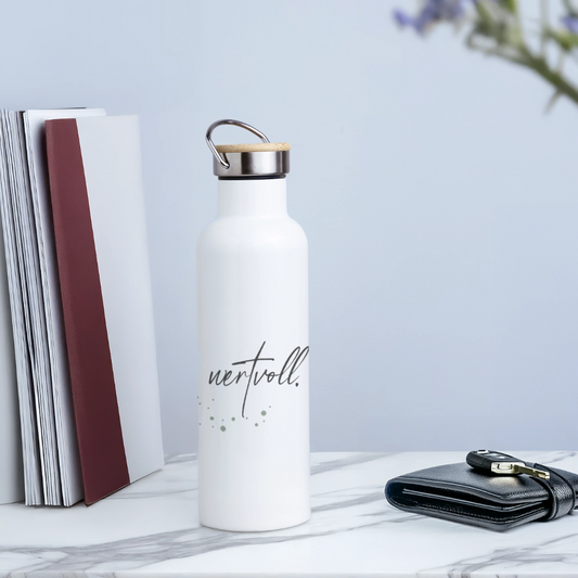 Ich bin wertvoll // Thermosflasche mit Bambusdeckel - Weiß