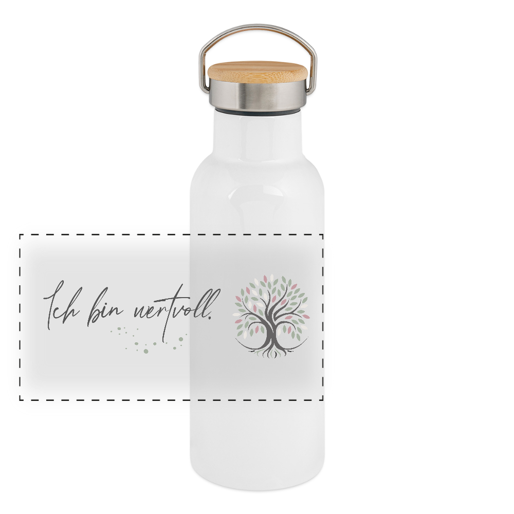 Ich bin wertvoll // Thermosflasche mit Bambusdeckel - Weiß