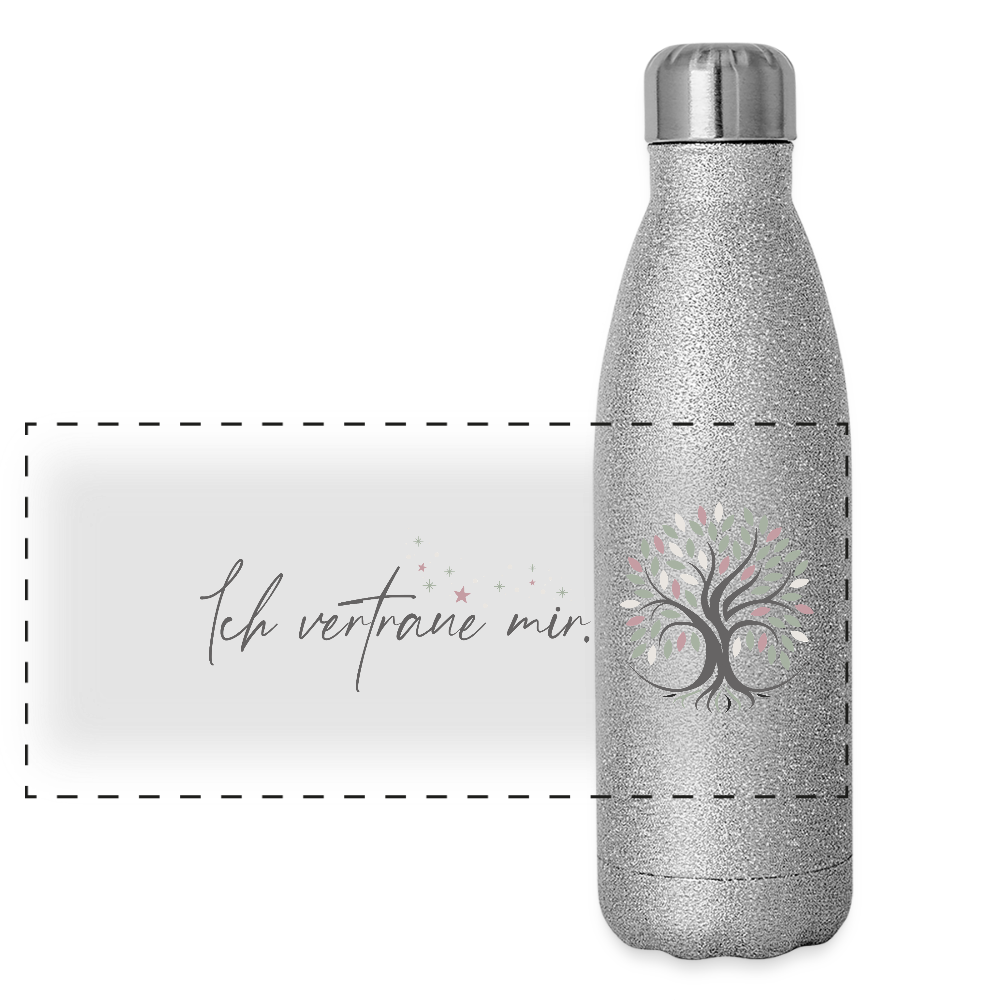 Ich vertraue mir // Glitzer Edelstahl Thermosflasche - Sliber Glitzer
