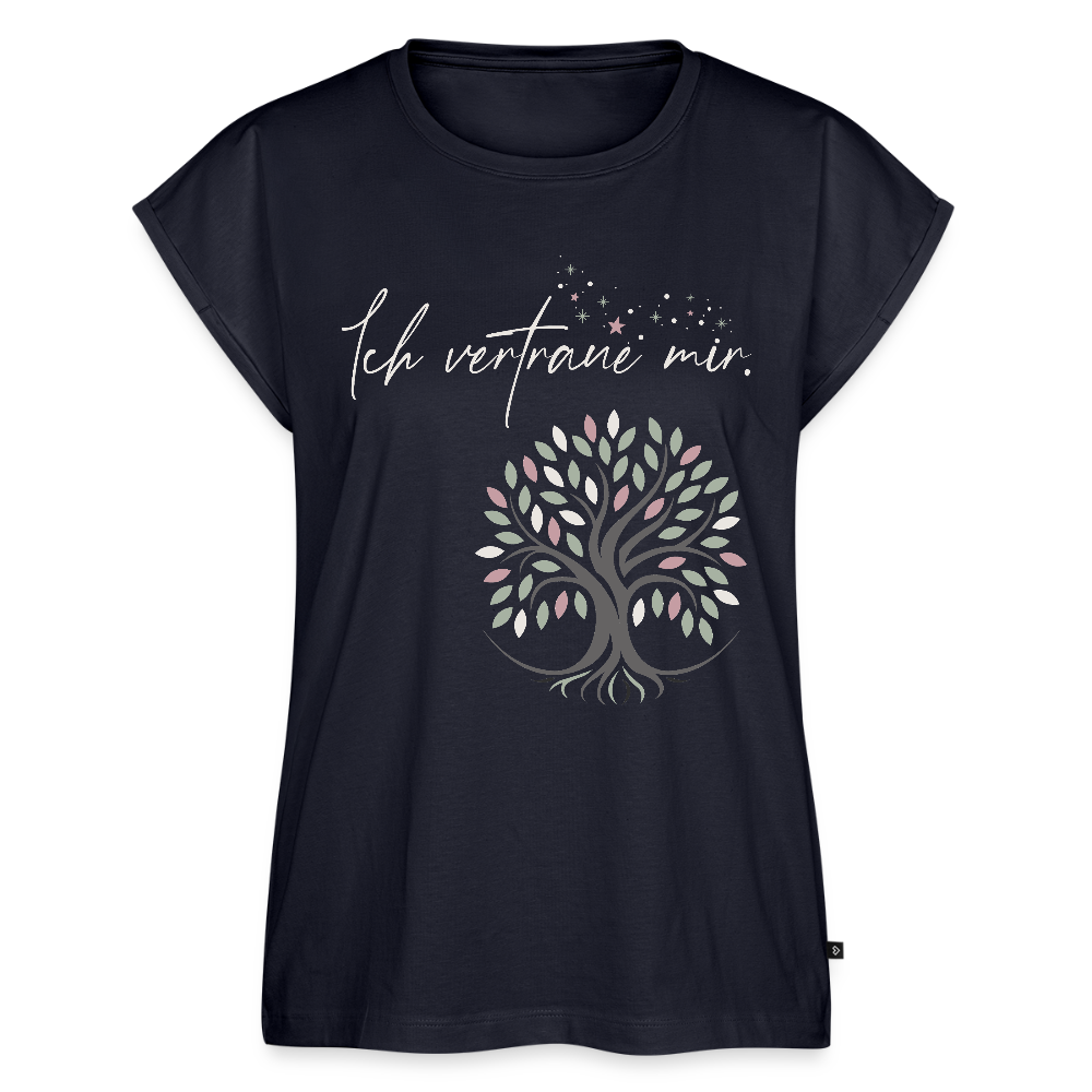 T-Shirt mit gerollten Ärmeln (Baum & Sterne) - Bio - Navy