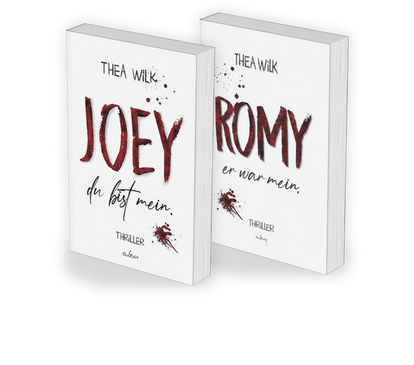 Die Thriller JOEY und ROMY von THEA WiLK als E-Book-Bundle, beide Cover nebeneinander.