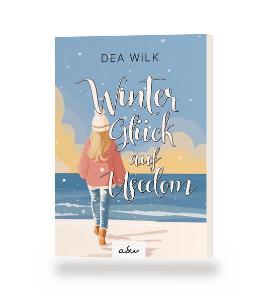 Taschenbuch »Winter Glück auf Usedom« von DEA WiLK, stehendes Buch mit Blick auf Cover und Buchblock.