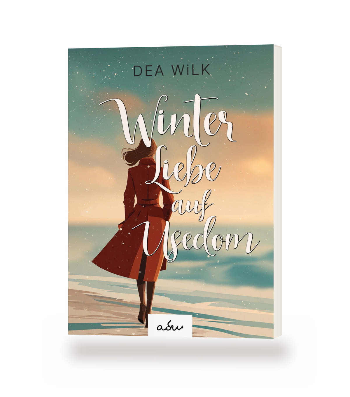 Taschenbuch »Winter Liebe auf Usedom« von DEA WiLK, stehendes Buch mit Blick auf Cover und Buchblock.
