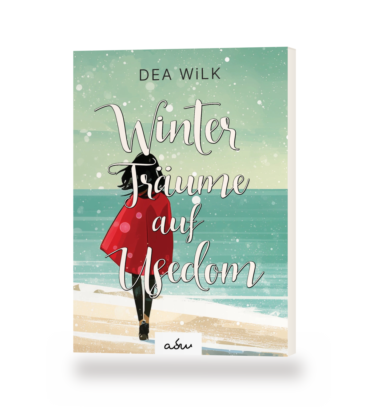 Taschenbuch »Winter Träume auf Usedom« von DEA WiLK, stehendes Buch mit Blick auf Cover und Buchblock.