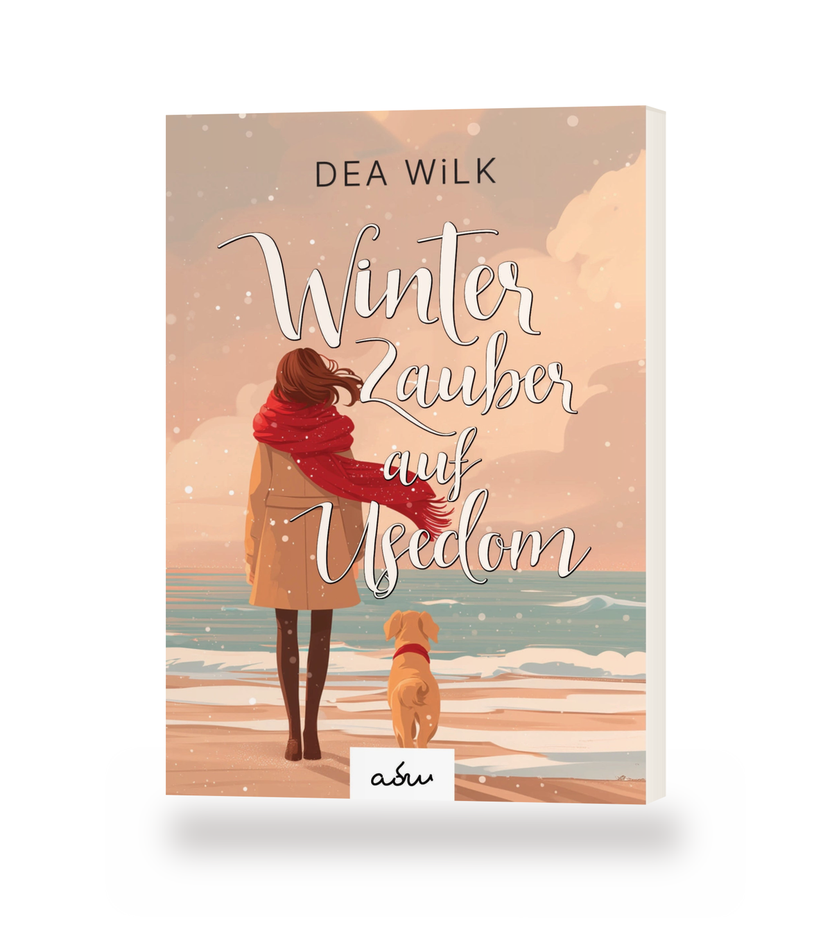Taschenbuch »Winter Zauber auf Usedom« von DEA WiLK, stehendes Buch mit Blick auf Cover und Buchblock.